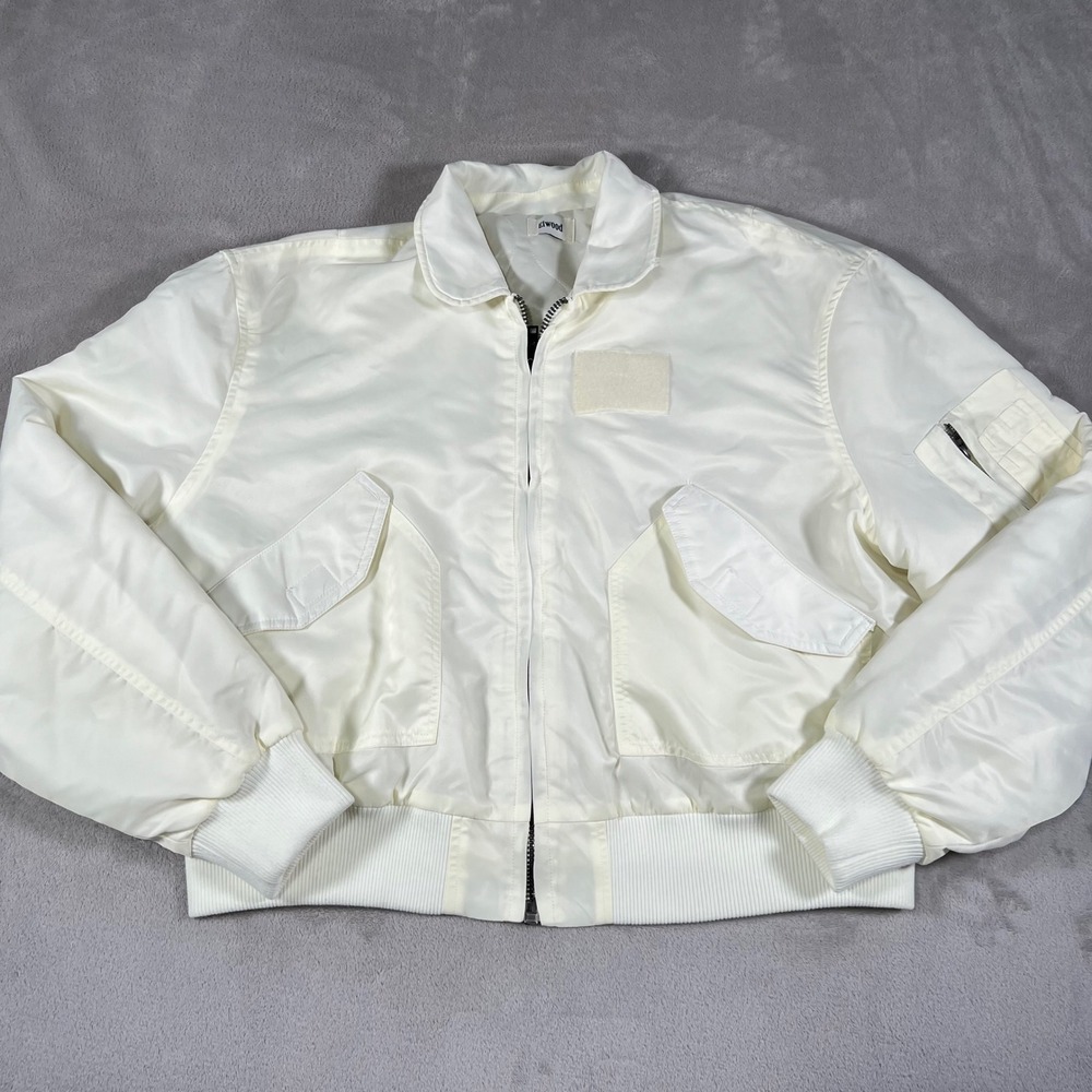 Elwood Flight Bomber Jacket Men's Size Medium Off White Cream Full Zip Quilted